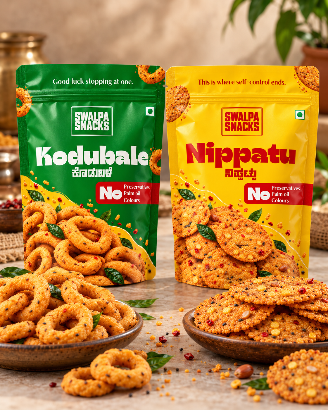 Swalpa Snacks Kodubale and Nippattu duo product photoshoot